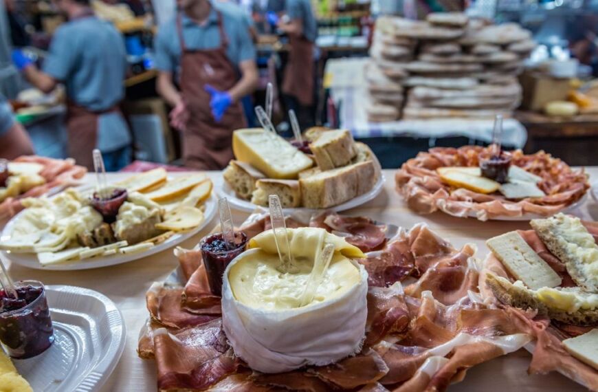 Lisbon market cheeses and hams